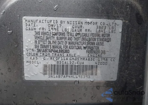 2017 Nissan Sentra Sv z USA, uszkodzony, nr VIN 3N1AB7AP4HL695393